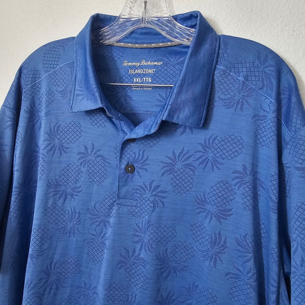 Tommy Bahama IslandZone Mens XXL Blue Pineapple Jacquard Polo Shirt Short Sleeve